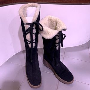 MICHAEL KORS Black Wedge Shearling Boots size 6